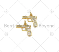 CZ Micro Pave Pistol Shape Pendant,18K Gold Filled Gun Charm, Necklace Bracelet Charm Pendant,17x16mm, Sku#LD147