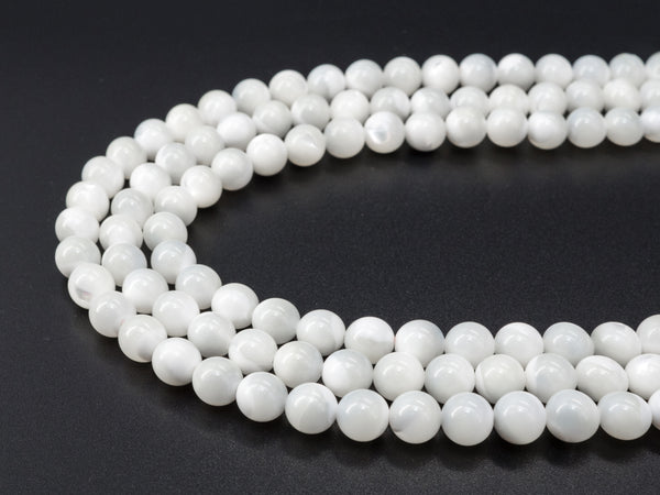 3mm/4mm/6mm/8mm/10mm/12mm High Quality Natural White Mother of Pearl, Mop Shell, White Shell, Round Smooth Gemstone Beads, 15inch strand, SKU#T1