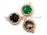 Round Faceted Glass Bezel connector , Green/Black/Smoke, 12x15mm, sku#A74