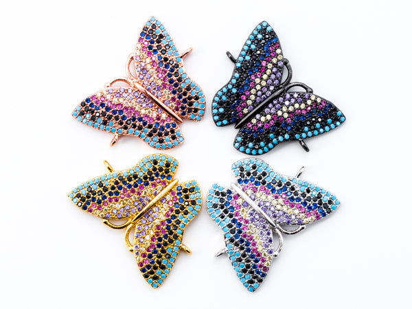 CZ Micro Pave Mixed Color Butterfly Connector 20x25mm, CZ Pa