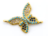 CZ Micro Pave Butterfly Charm,Gold/rose gold/Silver/Gunmental tone with Turquoise Cobalt black CZ pave 18x24mm, SKU#E300