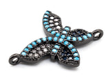 CZ Micro Pave Butterfly Charm,Gold/rose gold/Silver/Gunmental tone with Turquoise Cobalt black CZ pave 18x24mm, SKU#E300