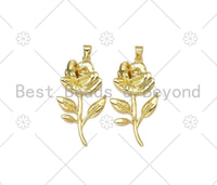 3D Rose Flower Shape Pendant, 18K Gold Filled Rose Flower Charm,Necklace Bracelet Charm Pendant ,21x40mm,Sku#LK424