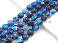 SPECIAL Double Sided Turtle Shell Cut Natural Blue Agate Coin Shape beads, 8mm/10mm Checkerboard Cut Agate Beads, 16" Full strand, Sku#U749