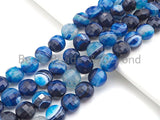 SPECIAL Double Sided Turtle Shell Cut Natural Blue Agate Coin Shape beads, 8mm/10mm Checkerboard Cut Agate Beads, 16" Full strand, Sku#U749