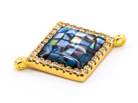 CZ Micro Pave Abalone Diamond Shape Connector,Gold/Rose Gold/Gunmental/Silver CZ Pave Charm, Abalone Stone Beads, 14x23mm,1pc/2pcs, sku#E313