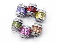 CZ Micro Pave Big Hole Drum Spacer Beads, Cubic Zirconia Large Hole Spacer Beads Ruby/Amethyst/Pink,10x12mm,1pc,sku#G268