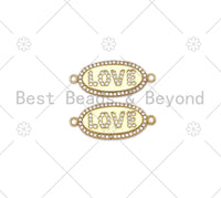 CZ Micro Pave Love word On Oval Shape Connector,18K Gold Filled Love Charm, Necklace Bracelet Connector,11x25mm,Sku#Y500