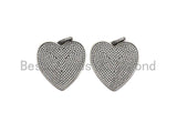 Rhidium CZ Micro Pave Heart Pendant, Heart Shaped Pave Pendant, Antique Silver Color Heart, 31x32mm, Sku#X119