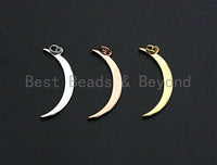 Crescent Moon Pendant, Cubic Zirconia Pendant, Silver/Gold/Rose Gold, 13x29mm, Sku#Z483