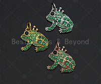 Green CZ Micro Pave Frog Pendant/Charm, Frog Cubic Zirconia Pendant, Silver/Gold/Rose Gold Tone, Animal Charm, 15mm, Sku#Y261