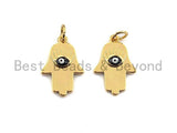 CZ Micro Pave Evil Eye on Hamsa Hand Pendant/Charm, Lucky eye Cubic Zirconia Pendant, Gold Tone,13x19mm,Sku#Y232