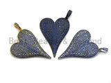 CZ Cobalt Micro Pave Large Heart Pendant, Heart Shaped Pave Pendant, Gold/Silver/Gunmetal plated, 30x41mm, Sku#X54