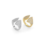 Gold Silver CZ Fan Shape Adjustable Ring, Sku#B370