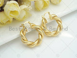 Matte Gold Twisted Hoop Earrings, Bold Gold Hoop Earrings, C