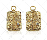 Gold Filled CZ Micro Pave Egyptian Head On Rectangle Pendant, 14K Gold Filled Medallion Charm, Necklace Bracelet Pendant, 19x13mm,Sku#ZX27