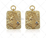 Gold Filled CZ Micro Pave Egyptian Head On Rectangle Pendant, 14K Gold Filled Medallion Charm, Necklace Bracelet Pendant, 19x13mm,Sku#ZX27