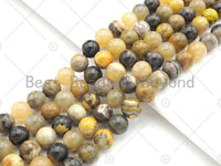 Quality Genuine Bumblebee Jasper Round Smooth Beads, 6mm/8mm/10mm/12mm Orange Yellow Black Matrix Beads, 15.5'' Full Strand, Sku#U1142