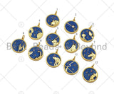 Gold Filled Cobalt Enamel Constellation Pattern On Round Coin Pendant,18K Gold Filled with Bling Effect Enamel Charm,19x17mm,Sku#F1402