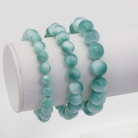 Genuine Cat's Eye Angelite Round Smooth Stretchy Bracelet