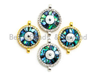 CZ Micro Pave Round Evil Eye Connector with Abalone Shell, Cubic Zirconia Space Connector, CZ Abalone Stone Charm 13x17mm, 1pc,SKU#Z30