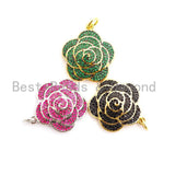 CZ Micro Pave 3D Rose Flower Pendant/Charm,Cubic Zirconia Paved Charm,Green/Fuchsia/Black,23x25mm,sku#F494