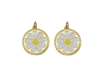 White Enamel Daisy Flower On Round Coin Pendant, Sku#L648