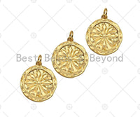 Dainty Gold Flower On Round Coin Shape Pendant/Charm,Gold Medallion Charm, Necklace Bracelet Charm Pendant,19x20mm, Sku#Z1275