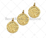 Dainty Gold Flower On Round Coin Shape Pendant/Charm,Gold Medallion Charm, Necklace Bracelet Charm Pendant,19x20mm, Sku#Z1275