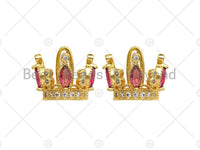 3D Shape Micro CZ Pave Crown Pendant, Gold Crown Charm,  Crown Beads, Jewelry Findings, 14x18mm, sku#LK48