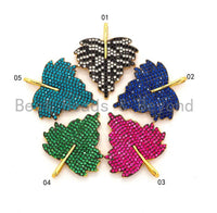 CZ Micro Pave Leaf Pendant/Charm, Cubic Zirconia Turquoise Blue Fuchsia Black Green Leaf Pave Pendant,31x36mm, sku#F508