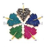 CZ Micro Pave Leaf Pendant/Charm, Cubic Zirconia Turquoise Blue Fuchsia Black Green Leaf Pave Pendant,31x36mm, sku#F508