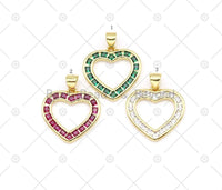 Green/Fuchsia/Clear CZ Micro Pave Heart Shape Pendant, 18K Gold Filled Heart Charm, Necklace Bracelet Charm Pendant, 19x19mm,Sku#LK491