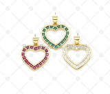 Green/Fuchsia/Clear CZ Micro Pave Heart Shape Pendant, 18K Gold Filled Heart Charm, Necklace Bracelet Charm Pendant, 19x19mm,Sku#LK491