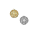 CZ Pave Large Gold Silver Filigree OM Flower Pendant, Sku#B331