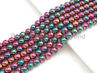 NEW Titanium Red Green Multicolor Hematite, Round Smooth 3mm/4mm/6mm/8mm/10mm, Natural Hematite beads, 15.5 Full Strand, #S126