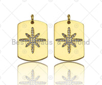 18k Shiny Gold Star On Rectangle Charms, Dog Tag Charms, Flower Pendant, Gold Pendant, Rectangle Necklace Charms, 15x21mm, Sku#Z1172