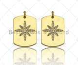 18k Shiny Gold Star On Rectangle Charms, Dog Tag Charms, Flower Pendant, Gold Pendant, Rectangle Necklace Charms, 15x21mm, Sku#Z1172