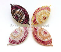 CZ Micro Fuchsia Gold Marquise Shape Evil Eyes Connector for Bracelet Necklace, 16x33mm,sku#E74