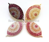 CZ Micro Fuchsia Gold Marquise Shape Evil Eyes Connector for Bracelet Necklace, 16x33mm,sku#E74