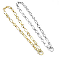 Gold Silver Link Chain with Diamond Clasp necklace Sku#EF333