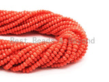 Quality Natural Dyed Red Coral Beads, 2x4mm Rondelle Faceted Gemstone Beads,Loose Coral Beads, 15.5inch strand, SKU#U120