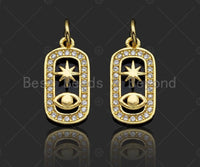 CZ Micro Pave Evil Eye North Star On Oval  Shape Pendant/Charm,Cubic Zirconia Charm, Necklace Bracelet Charm Pendant,8x15mm, Sku#LK237