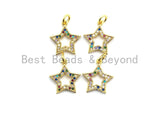 CZ Colorful Micro Pave Five Point Star Shape Pendant, Five Star Shaped Pave Pendant, Gold plated,14x15mm, Sku#F719