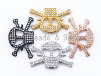 CZ Micro Pave Skull with Cross Connector, Bracelet Skull Charm,sku#E194