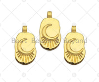 High Polished Cresent Moon On Oval Pendant/Charm, Gold Moon Tag Charm, Necklace Bracelet Charm Pendant,14x27mm, Sku#Y365