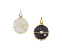 CZ Gold White/Black Enamel one line Round Coin Charm, Sku#LX150