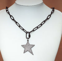 Paperclip chain necklace with star, heart, round disc pendant, sku#CL13