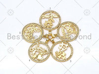 CZ Micro Pave MAMA Word Flower On Round Ring Shape Pendant, 18K Gold Filled Mother's Day Charm, Necklace Bracelet Pendant,25x28mm,Sku#LK387