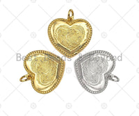 Dainty Fingerprint On Heart Shape Charms, Dainty Heart Charms, Gold Silver Pendant, Heart Necklace Charms, 19x18mm, Sku#F1293